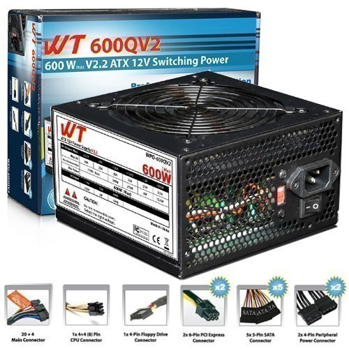 WT 600Watt Max ATX V2.2 Power Supply Ball-Bearing Fan